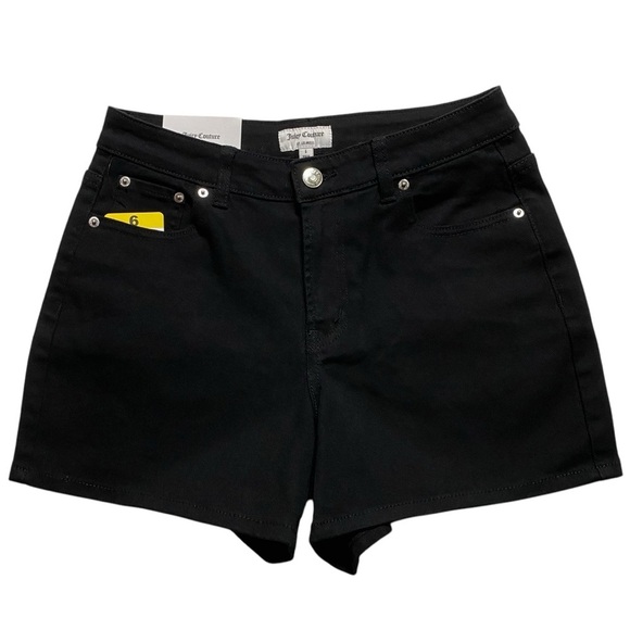 Juicy Couture Denim Shorts 6 Black Classic 5 Pocket Zip-Fly Stretch Casual NWT - Picture 2 of 8